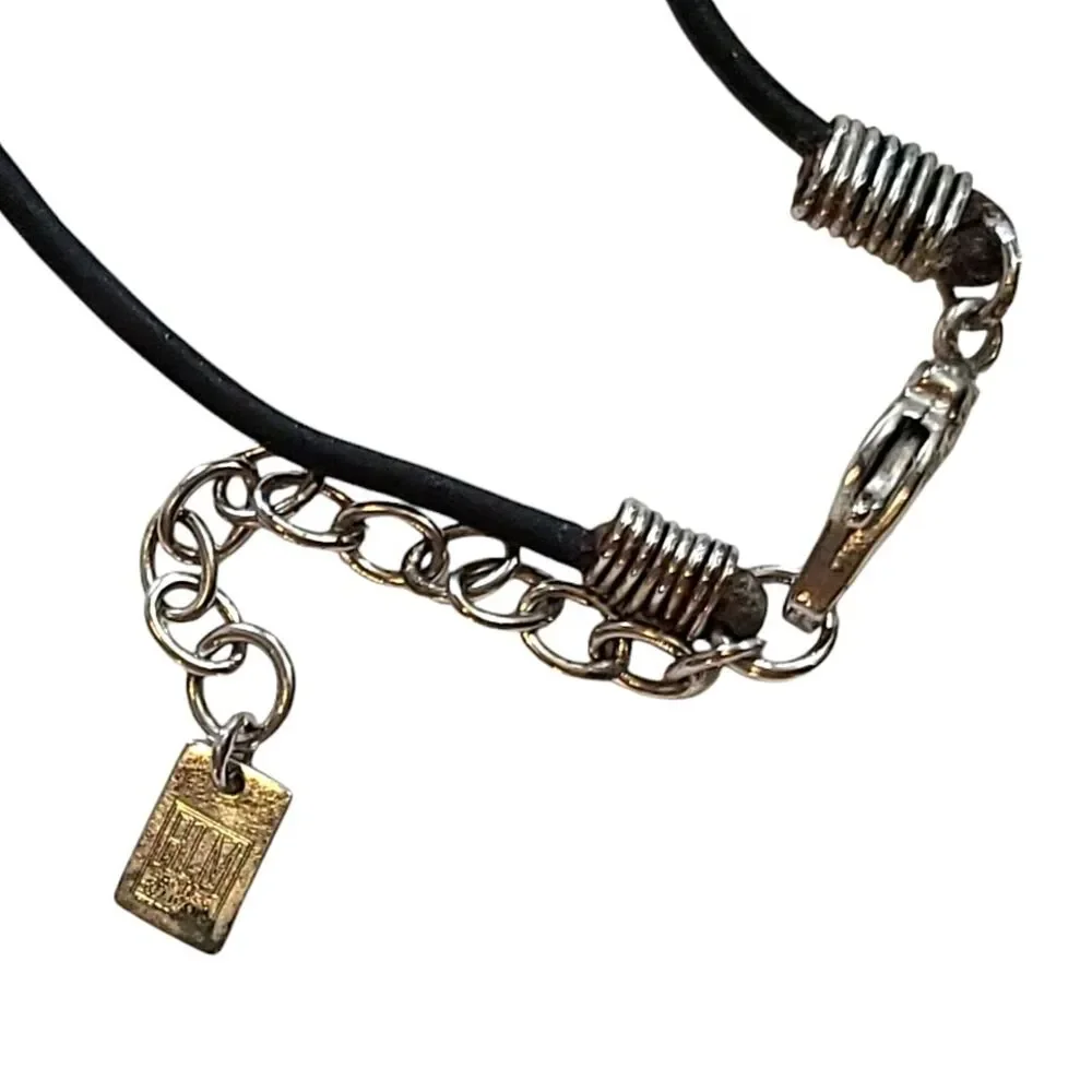 Vintage Signed RLM Bronze Thailand Silver Disc Cord Necklace